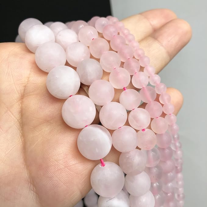 36pcs Natural Matte Pink Quartz Gemstone Beads，10mm Frosted Round Loose Stone - Image 3