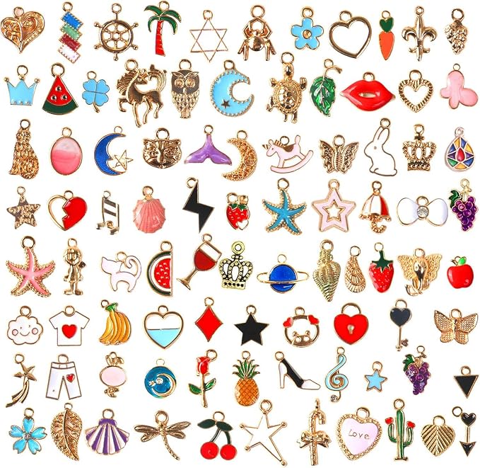 SANNIX 110pcs Assorted Gold Plated Enamel Pendants Necklace Bracelet Charms by SANNIX