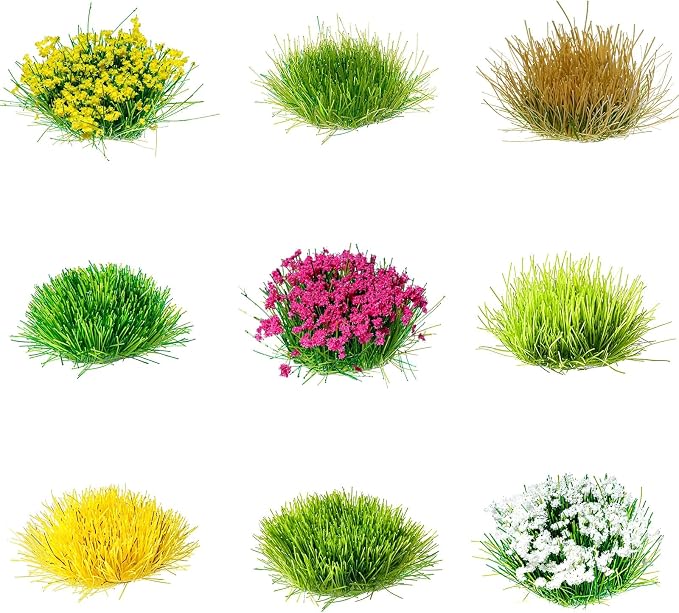 Potanro 126pcs Static Grass Tufts and Miniature Flowers Cluster by Potanro
