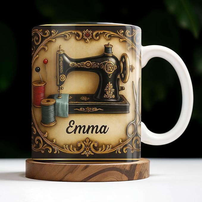 Personalized Classic Sewing Machine Design Coffee Mug, Ceramic Sewing Mug - Image 7