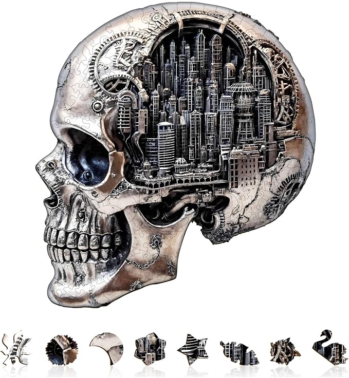 City Skull Puzzles Adults Gifts Wooden 175 Pieces 11.4 * 10.5in by Jollitot