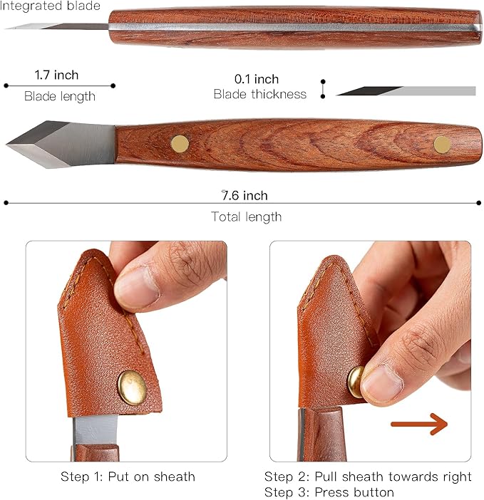 Marking Knife Woodworking Heavy Duty Scribing Gauge Knife Leather Sheath Carbon Steel Double Beveled Blade Striking Knife Wooden Handle Scribe Carving Tool Fathers Day Mens Woodworking Birthday Gift