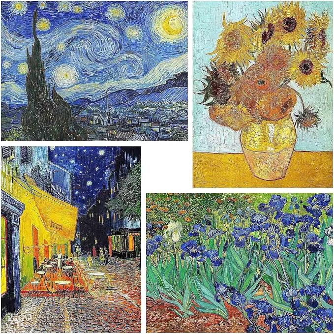 4 Pack Starry Night of Van Gogh Stamped Cross Stitch Kits by DIYHomeDecor