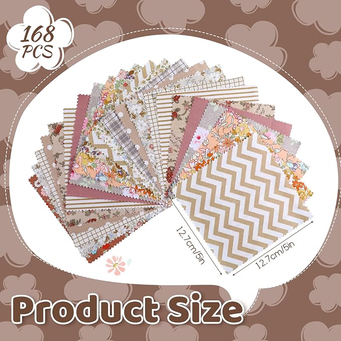 168 Pcs 5 inch Vintage Rose Quilting Fabric Square Bundle, Precuts Charm Packs - Image 2