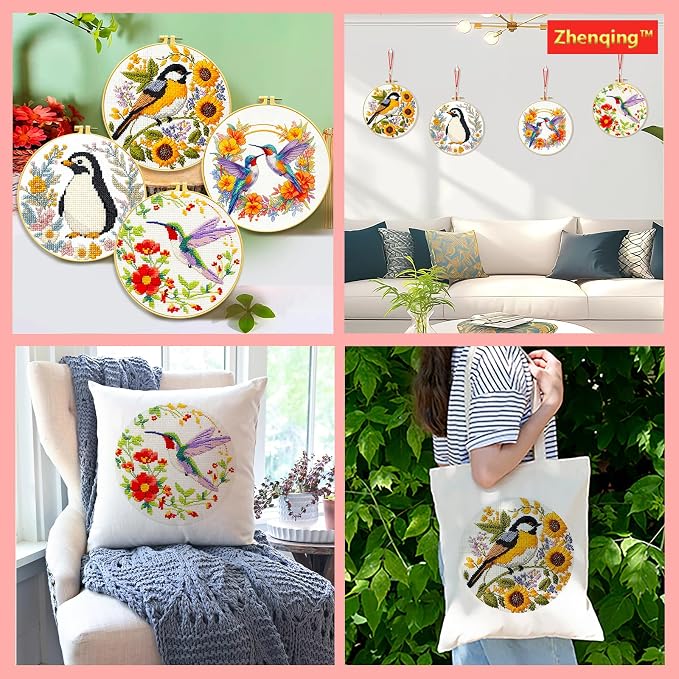 Zhenqing 4 Pack Bird Cross Stitch Kit - Image 8