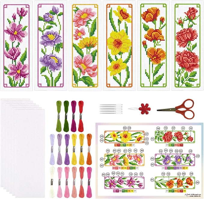 ORIGACH 6 Set Floral Cross Stitch Bookmark Kit by ORIGACH