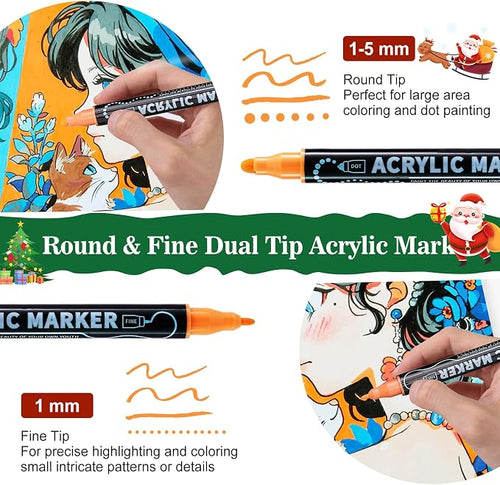 100 Colors Precision Dual Tip Acrylic Paint Markers Pens - Image 2