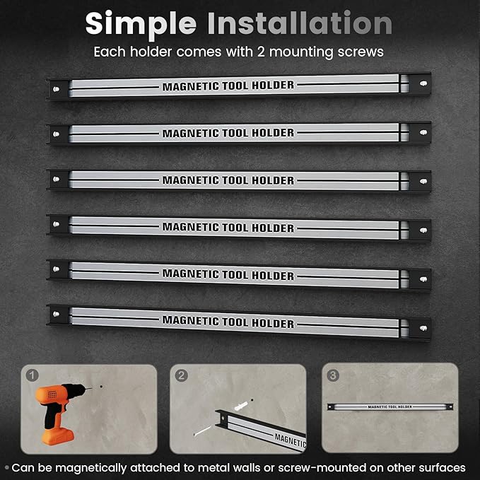 Goplus 6PCS 18" Magnetic Tool Holder, Magnetic Tool Holder Strip, Heavy Duty Magnetic Tool Bar,Space Saving Metal Tool Organizer Rack,Tool Magnet Bar for Workshop Garage, 176LBS Capacity Total