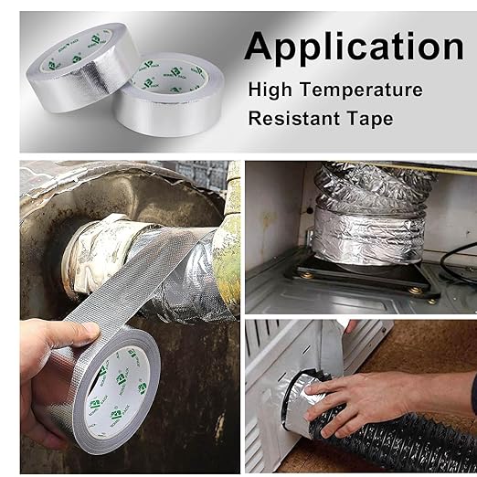 BOMEI PACK Adhesive Aluminum Foil Heat Shield Tape 2 Pack Barrier Fiberglass Thermal Insulation Reflective Material High Temp Protection (1.5 inch)