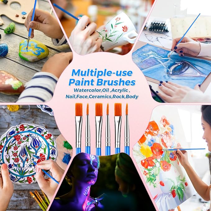 162 Pcs Paint Brushes Bulk, Round Flat Tip Acrylic Paint Brushes Set - Image 5