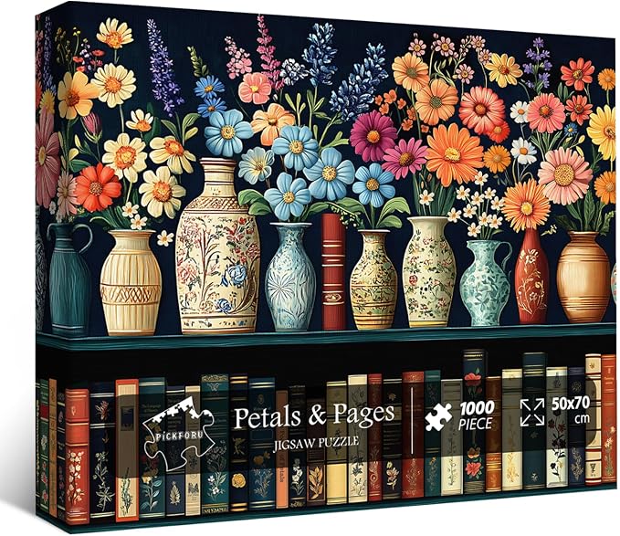 Wildflower Puzzles for Adults 1000 Pieces, PICKFORU Vintage Flower Book Puzzle by PICKFORU