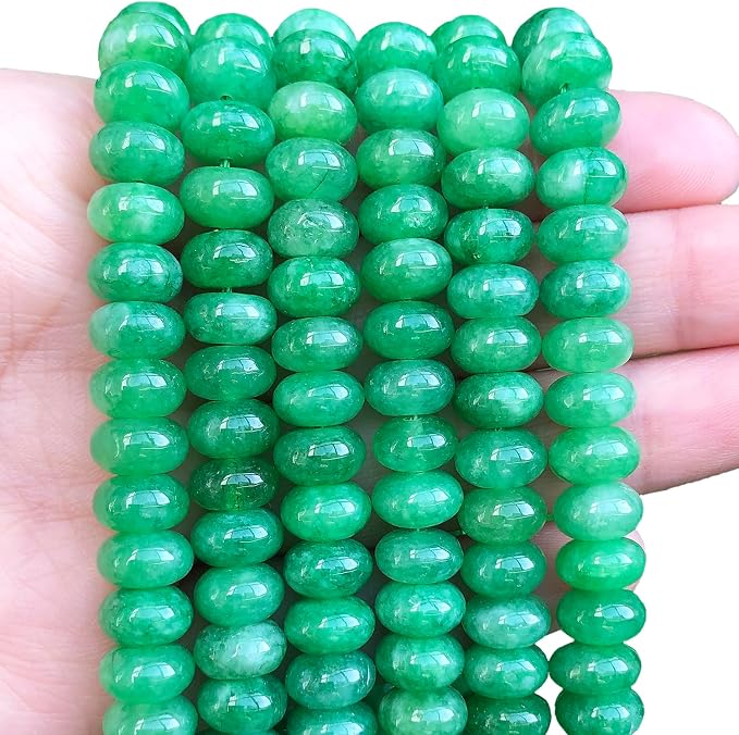 Songxi 5x8mm Natural Green Colored Jade Stone Rondelle Beads, Gemstone by SongXi