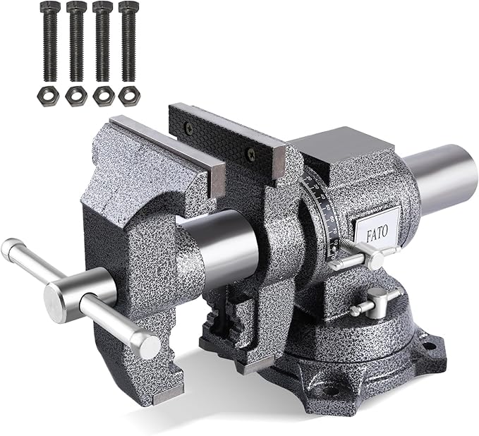 FATO 5-inch Heavy Duty Bench Vise, 360°-Degree Ductile Iron Bench Vise Multi-Purpose Swivel Base and Head With Anvil, Utility Combination Pipe Home Vise for Woodworking
