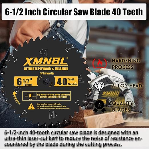 6-1/2 Inch Circular Saw Blade 40 Teeth,6-1/2 Saw Frame Ultra Fine Finish Circular Saw Blade,Compatible with for DEWALT,Makita,Skil Circular Saw,for Cutting Lumber,Plywood Material,5/8 Inch Arbor