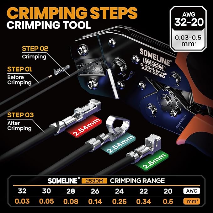 SOMELINE Crimp Tool Connector Kit, 24 Types, 32-20 AWG Crimper, JST-XH 2.5mm/Du Pont 2.54mm/KF2510 2.54mm Connector kit, Crimping Pliers for JST, Du pont, KF2510, Molex, AMP EI Series