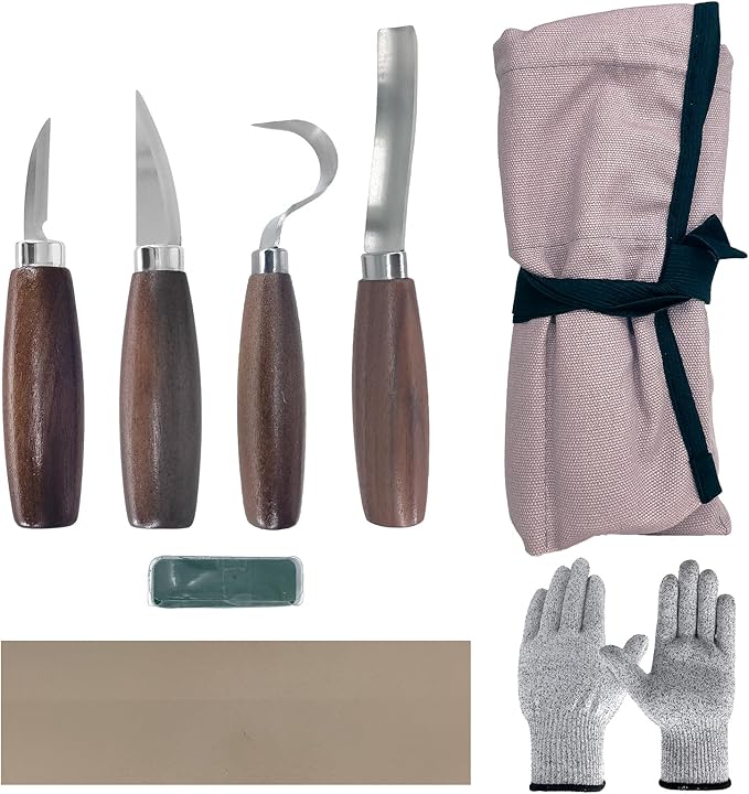 8pcs Wood Carving Set with Gloves and Pouch, Carving Knives Professional Whittling Tools Kit for Beginners