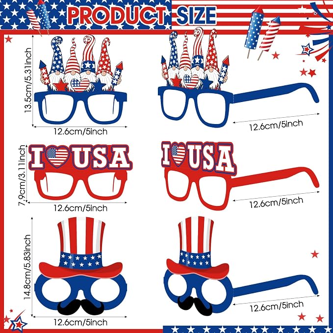 Pajean 32 Pcs USA Patriotic Party Decorations Eyeglasses 250th Anniversary - Image 2