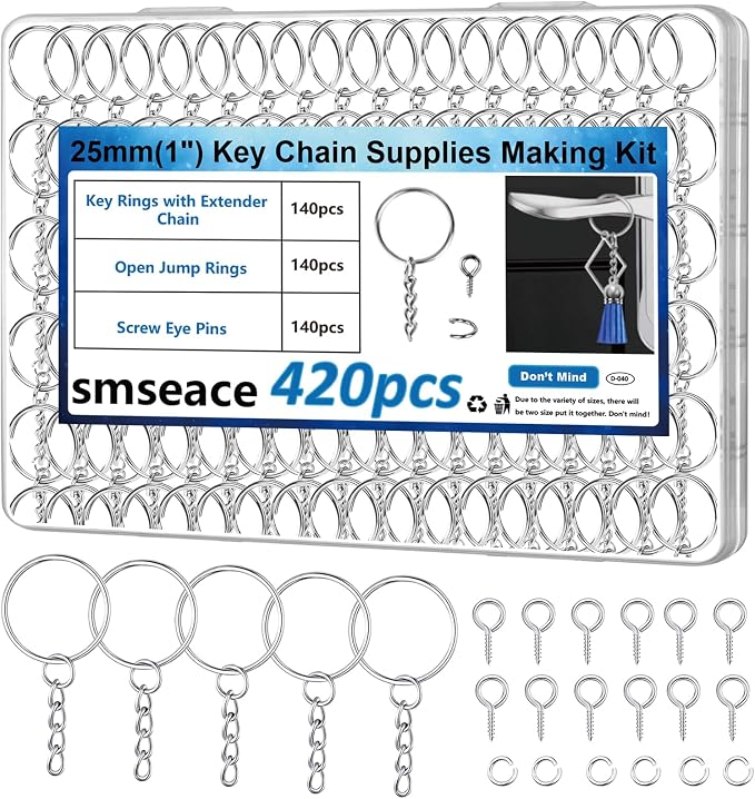 420Pcs 1" 25mm Keychain Making Kit, Including 140Pcs Keychain Rings by Seept