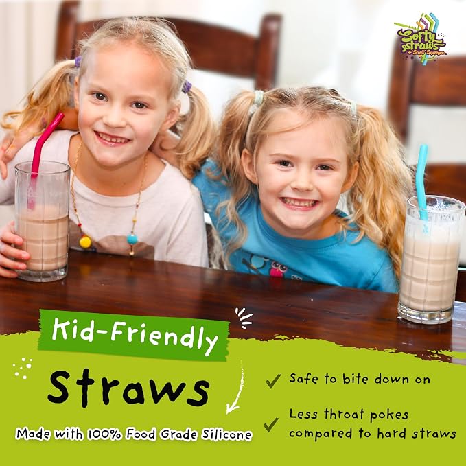 Softy Straws Wide Premium Reusable Silicone Drinking Straws + Patented Straw - Image 3