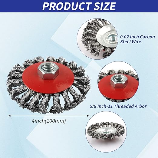 4 Inch Wire Wheel Cup Brush Set for Grinder, WENORA 6 Pack Wire Wheels for 4 1/2 Angle Grinder -5/8 Inch Threaded Arbor -0.02 Inch Carbon Steel Brush for Heavy Cleaning Rust Stripping