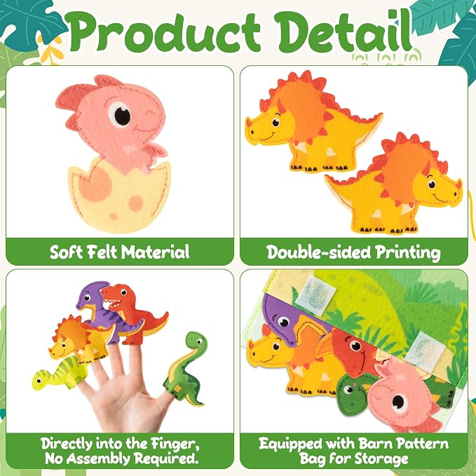 COcnny Dinosaur Finger Puppets Craft- 11pcs Dinosaur Felt Finger Puppet - Image 4