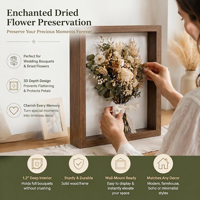 4 Pack 8x10Shadow Box Frame Set, Deep Wood Display Case - Image 5