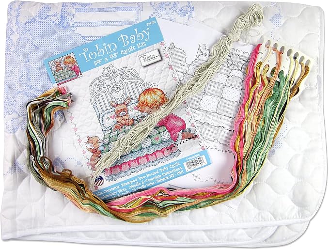 Tobin Bedtime Prayer Girl Quilt Stamped Cross Stitch Kit, 36 by 43-Inch - Image 3