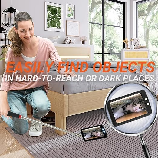 HERKING Stocking Stuffers for Men - Telescoping Inspection Mirror with LED Light, Square Mechanic Mirror Tool, Christmas Gifts for Men, Mens Gifts Idea for Dad, Husband, Boyfriend, Handyman