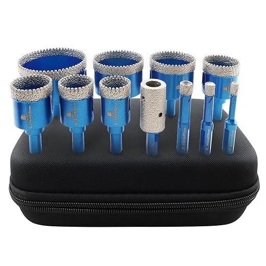 Tile Hole Saw Kit Diamond- BRSCHNITT 11pcs Diamond Core Drill Bit for Porcelain Tile Ceramic Marble Granite Drilling Triangle Shank