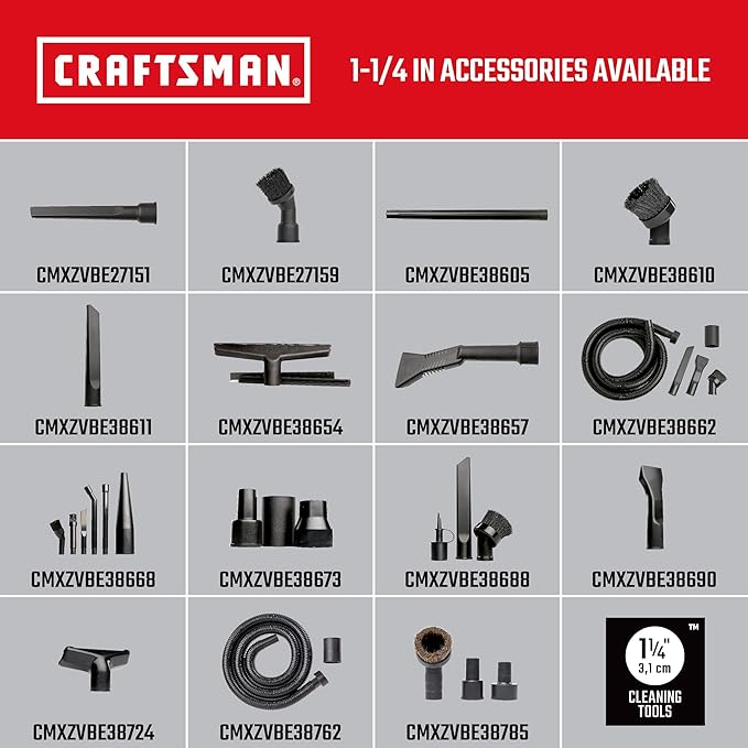 CRAFTSMAN CMXEVBE17250 2.5 Gallon 2.5 Peak HP Wet Dry Vac, Portable Shop Vacuum Wet and Dry with 4 Filter Bags, Hose and Attachments for Cleaning in the Home