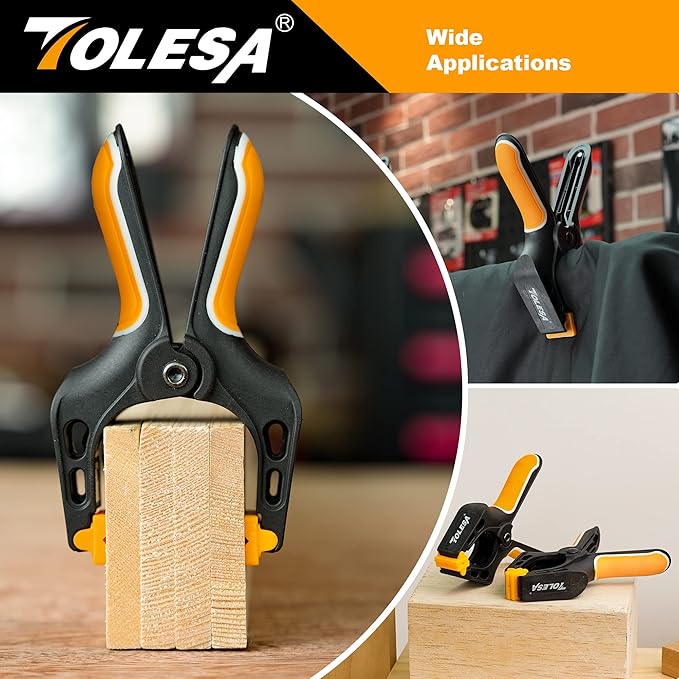 TOLESA Heavy Duty Spring Clamps 7 & 4 Inch 6 Pcs Large Wood Clamps with 30Lbs Powerful Clamping Force Deep Throat Clamps for Woodworking Photography Backdrop Household Use Cover Holding Wood Gluing