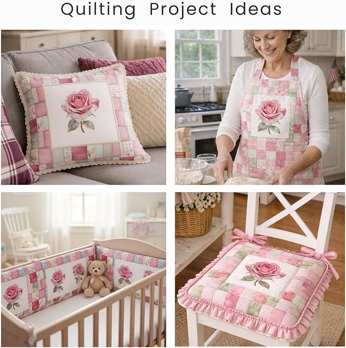 Cotton Fabric Panel – Single Continuous Patchwork Rose Panel, Featuring 6 - Image 3