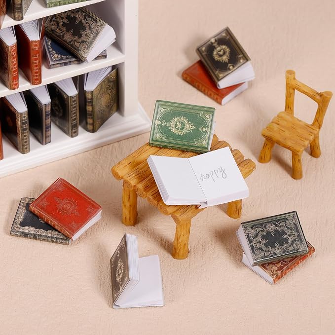 36 Pcs 1:12 Scale Miniatures Dollhouse Books and 1 White Wooden Bookcase | 4 - Image 5