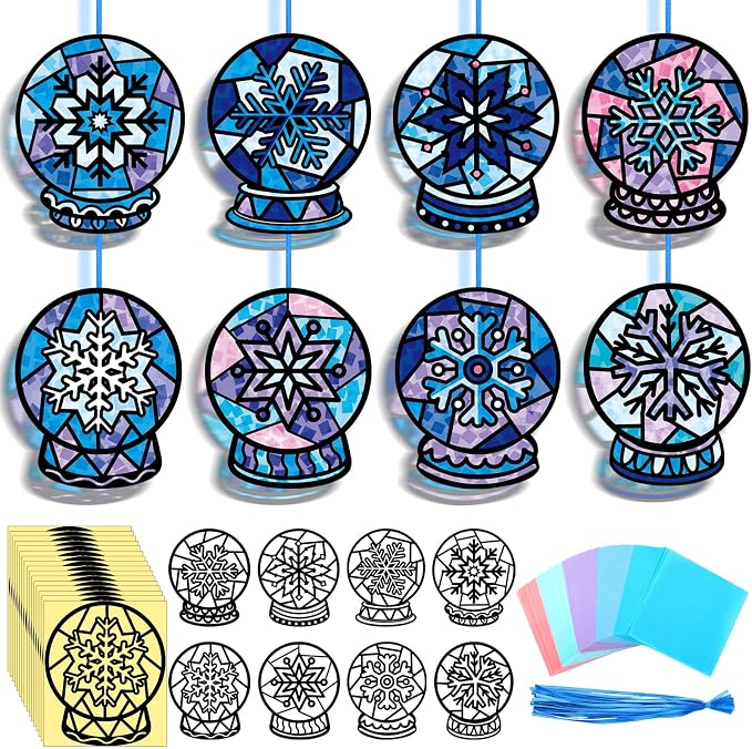 Eersida 32 Pcs Winter Snow Globe Suncatcher Craft Kit, 8 Designs Stained Glass by Eersida