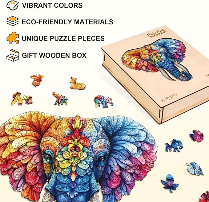 Floral Elephant Puzzles Adults Gifts Wooden 230 Pieces 13.4 * 12.8in - Image 3