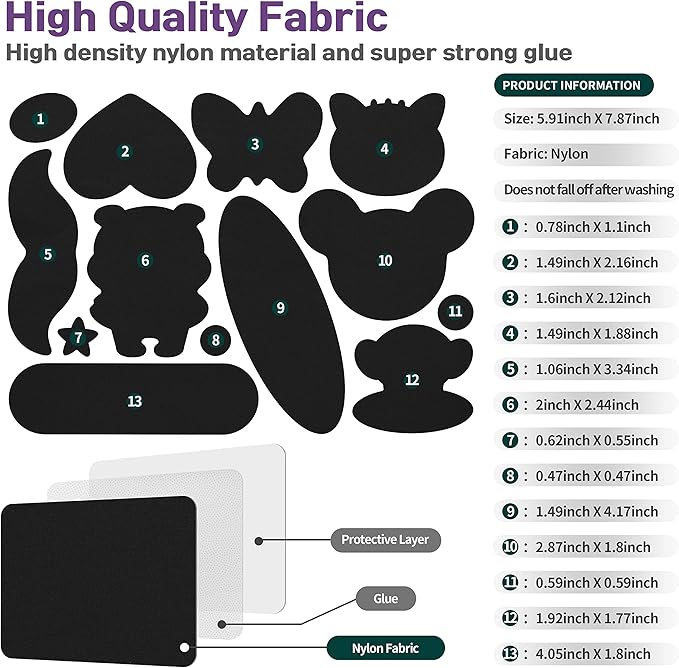 Azobur Nylon Repair Patches Self Adhesive Vinyl Outdoor Camping Gear Repair Kit,Waterproof Fabric Repair Patches for Down Jacket, Tent, Sleeping Bag (13 Pieces）