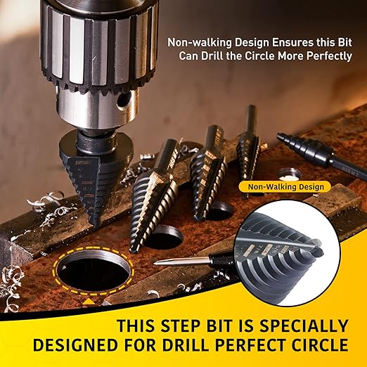 5-Piece M2 HSS Step Drill Bits Set, 1/8"-1-3/8" High-Speed Steel Unibit Kit with Storage Case, 50 Sizes Multi-Hole Precision Bits for Sheet Metal, Steel, Aluminum, Professional & Home Tool Set