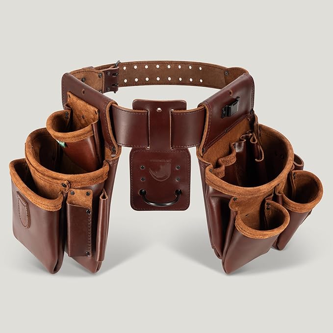 STRONGLAD Tool Belt - Framing Tool Belt for Carpenters - Tool Belts for Men - Carpenter Pouches for Construction - 21 Pockets, Oil-Tanned Full-Grain Leather T800