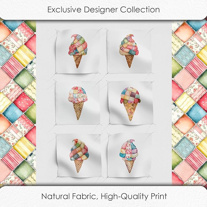 Patchwork Ice Cream Cotton Fabric Panel – 6 Designs + Bonus Sheet 29.5×19.6 inch - Image 5