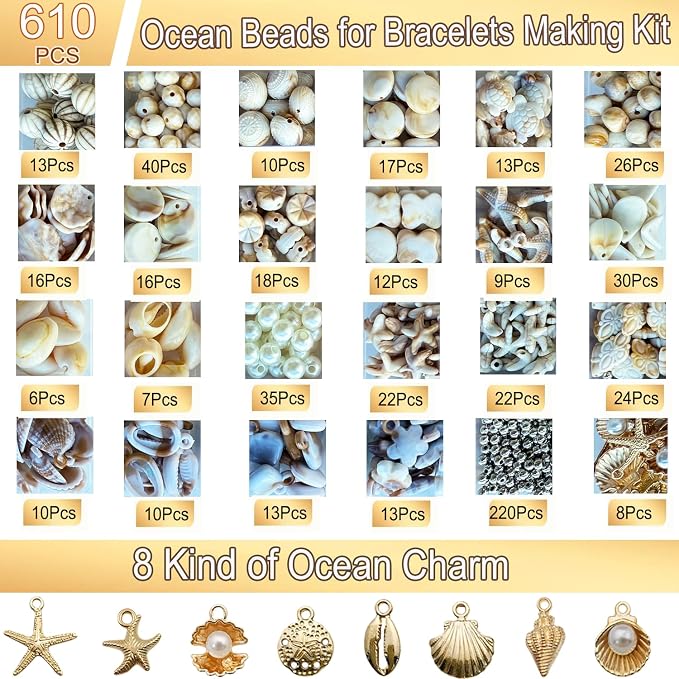 610Pcs Ocean Beads for Bracelets Making Kit, Shell Beads for Jewelry Making - Image 5