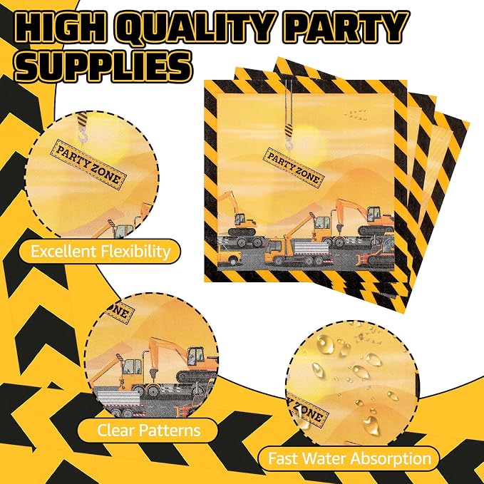 150 PCS Construction Birthday Party Supplies, Construction Themed Plates and - Image 3