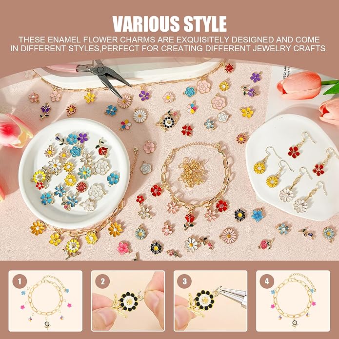 352 Pcs Assorted Charms for Jewelry Making, Mixed Enamel KC Gold Alloy Letter - Image 5