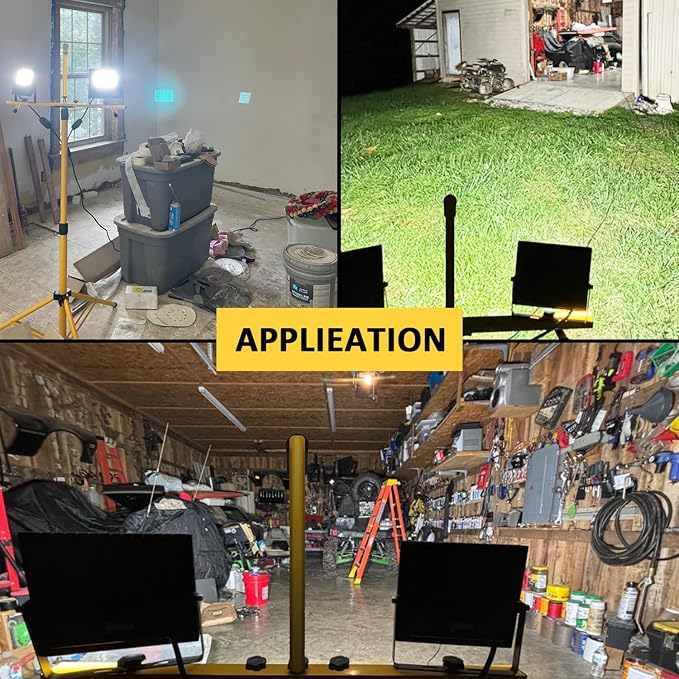 24000 Lumen Work Lights with Stand, Floodlight Works Light Adjustable 2 Head Tripod Work Light IP67 Waterproof Tripod Work Lights Stand