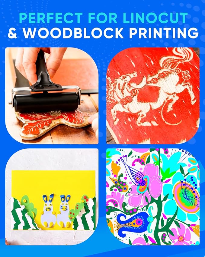 UCEC 2 Pack Block Printing Baren & 4 Inch Brayer Roller Set - Image 4