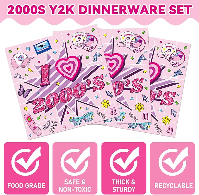 Qyeahkj 100Pcs 2000s Y2K Pink Decorations Party Supplies 90s Plates Napkins - Image 4
