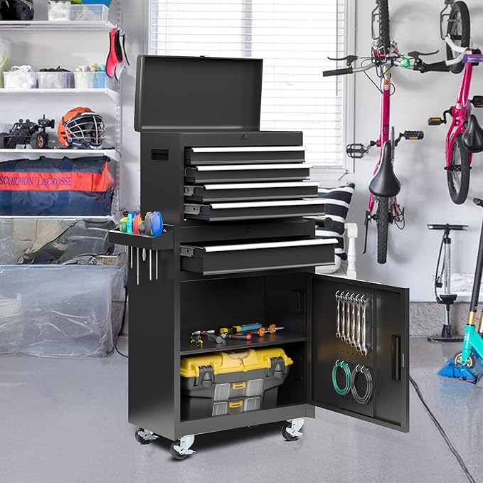 5-Drawer Tool Chest, Rolling Tool Box Organizer with Enhanced Packaging, Lockable Wheels, Detachable Top Tool Box, Metal Tool Storage Cabinet for Garage Workshop, Black