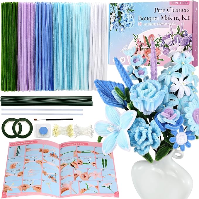 Pipe Cleaner Flowers, 6 Assorted Colors Pipe Cleaners Bulk by Funtopia