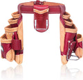 FUERI Leather Tool Belt Bag Men Pouch Heavy Duty Tools Pouches Organizer for Carpenter Construction Electrician Belts Bags Holder (16 Pocket Maroon, Adjustable)