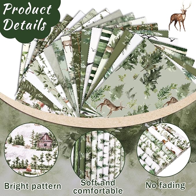 HunnmingRe 20 Pcs 10''x10'' Watercolor Forest Quilting Fabric Square Woodland - Image 5
