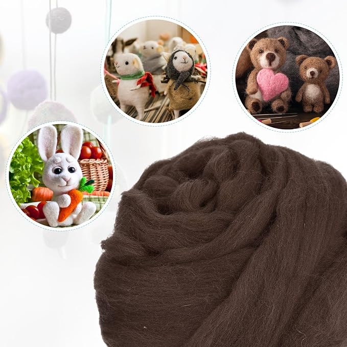 uxcell Needle Felting Wool, 3.5 Oz Nature Fibre Wool Yarn Roving - Image 4